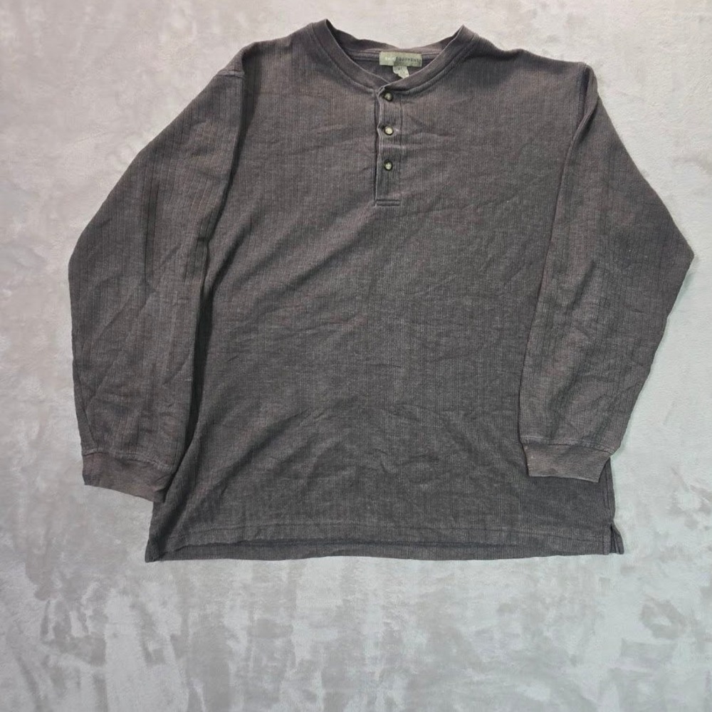 Basic Equipment Mens XL Henley Shirt Charcoal Gray Long Sleeve Ribbed Cotton